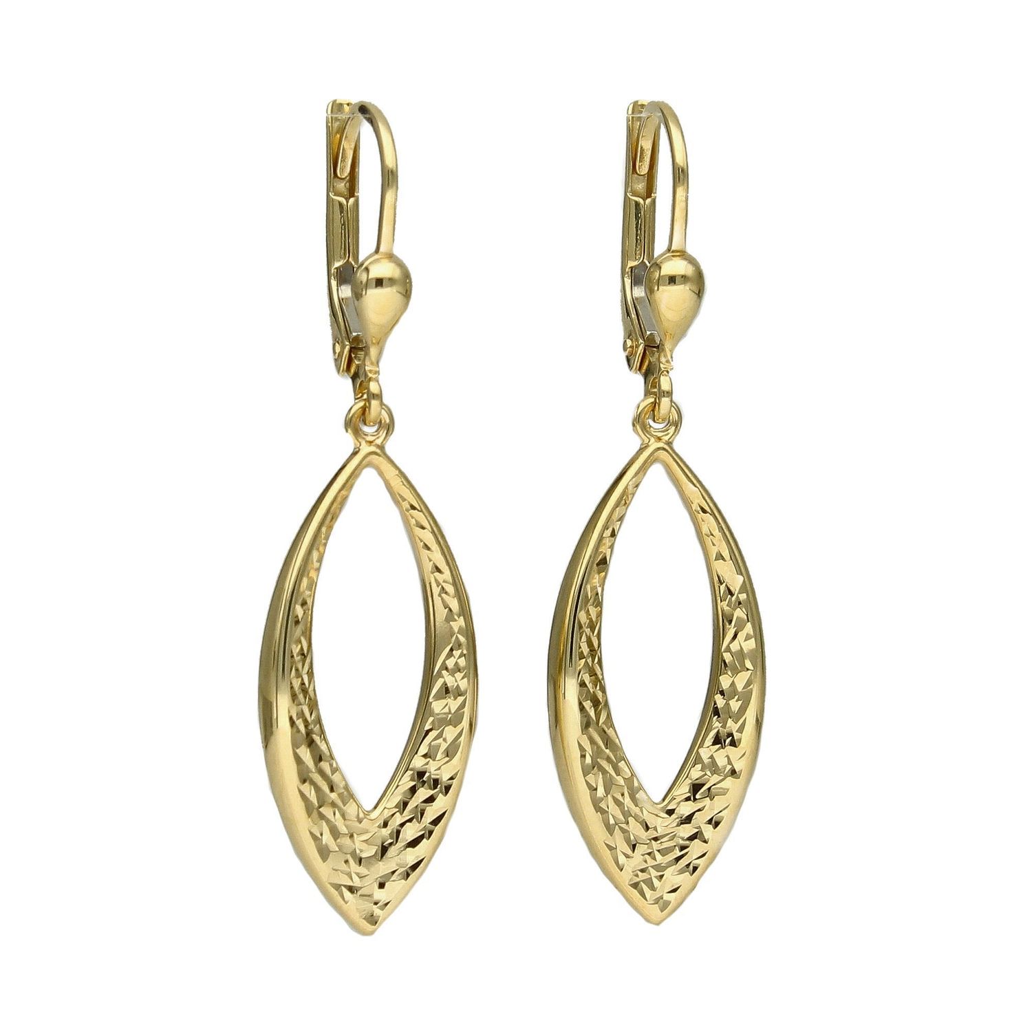 Złote kolczyki z owalnymi grawerowanymi zawieszkami KL 8155.jpg